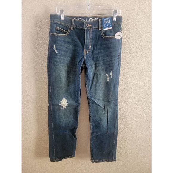 Arizona Advance Flex 360 Boy's Dark Green Distressed Slim Fit Jeans 16Husky NWT - Picture 1 of 3